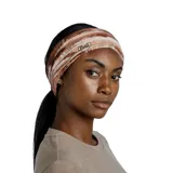 Cuello multifuncional Buff Original Ecostretch con diseño estampado abstracto en tonos marrones, naranjas y blancos.