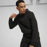 Canguro Puma de polar color negro, con capucha ajustable con cordón, bolsillo tipo canguro y el logo de la marca bordado en el pecho.