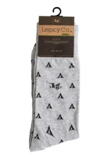 Medias grises con diseño estampado de carpas en color negro, puntera negra y elástico superior acanalado.