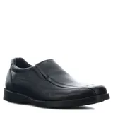 Zapato de vestir negro de cuero, sin cordones y con elásticos laterales.