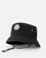 Gorro bucket Rip Curl Wetty Icon de color negro, con bordado frontal circular de la marca y ojal metálico lateral.