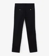 Pantalón de vestir negro de corte slim, confeccionado en tejido de sarga de algodón y elastano.