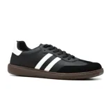 Championes urbanos American Sport Resh 2.0, color blanco con detalles en negro y gris, con las tres tiras laterales en negro y suela marrón.