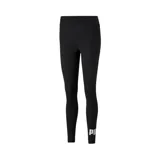 Calza larga Puma ESS Logo Leggings, color negro con logo blanco estampado en la pierna izquierda.