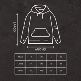 Canguro gris melange con capucha, confeccionado en algodón con felpa. Presenta bordado en color negro en la espalda con la frase 'RESILIENCE BUILT IN SILENCE'.