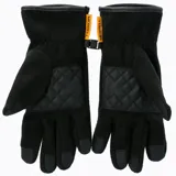 Guantes negros de polar con parche de poliuretano en la palma. Punta del pulgar e índice touch, compatible con pantalla del celular. Cordón en la muñeca para facilitar la entrada.