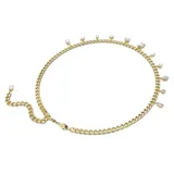 Collar de cadena dorada con cristales colgantes de diferentes tamaños y formas.