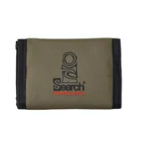 Billetera Rip Curl color verde con logo de la marca en negro y rojo. Diseño plegable con cierre de velcro.