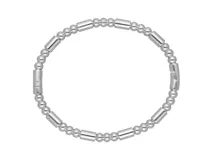 Pulsera esclava rígida de acero, compuesta por una alternancia de esferas pequeñas y cilindros lisos, con cierre de broche integrado.