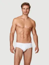 Kit de dos calzoncillos tipo slip para hombre, uno negro y uno gris, ambos con elástico en la cintura que lleva la marca tejida.