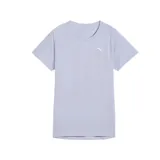 Remera deportiva Puma Velocity color lila, de corte clásico y mangas cortas, con logo estampado en el pecho.