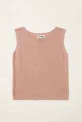 Top tejido de punto color rosa melange, sin mangas y con escote redondo.