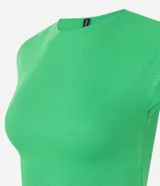 Blusa de rib verde brillante, sin mangas, con cuello redondo y diseño ajustado.