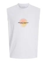 Musculosa blanca de algodón con cuello redondo y estampado del logo de Jack & Jones en el pecho.