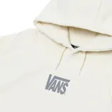 Canguro color crema con capucha, logo de Vans estampado en el pecho y diseño de llamas en las mangas.