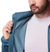 Campera de forro polar Columbia para hombre, color azul melange, con cierre frontal completo, cuello alto y un bolsillo vertical con cierre en el pecho. Cuenta con tecnología Omni-Wick para control de humedad.