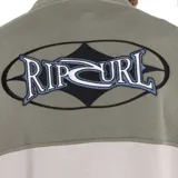 Buzo Rip Curl Heritage Oval 1/4 Zip Crew, de color verde y beige, con cuello alto y cierre de un cuarto. Presenta el logo de Rip Curl bordado en el pecho.