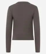 Blusa básica de manga larga Marfinno, color beige, confeccionada en tejido acanalado con cuello redondo y diseño ajustado.