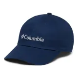 Gorra azul marino de algodón, con diseño clásico de seis paneles, visera curva y el nombre de la marca bordado en blanco en el frente.