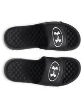 Sandalia tipo ojota Under Armour modelo Ignite Pro 8, color negro con logo blanco en la tira ajustable. Cuenta con plantilla de espuma viscoelástica y suela de EVA con relieve para mayor tracción.