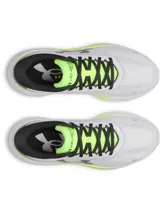Championes de running Under Armour Velociti Pace, color blanco con detalles en negro y verde flúor, confeccionados con malla transpirable y amortiguación UA HOVR.
