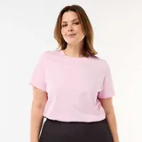 Camiseta de punto de manga corta en color rosa, con cuello redondo y corte clásico.
