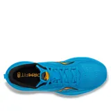 Championes Saucony Kinvara 13 color celeste con logo naranja, ideales para running.