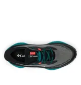 Championes de trekking Columbia Konos Trillium Atr Omni-Max, de color gris con suela alta en tonos turquesa y negro, detalles en fucsia y logo de la marca en el lateral.
