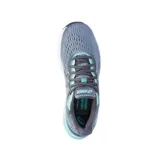 Championes de running Asics modelo Gel-Excite 8, color negro con detalles en lila y blanco. Presentan tecnología AmpliFoam en la entresuela para mayor amortiguación y diseño de malla transpirable.