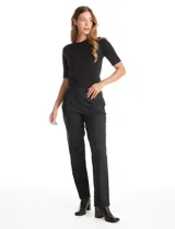 Pantalón sastrero de tiro alto y pierna recta, confeccionado en tejido con estampado cuadrille en tonos oscuros. Presenta pretina con botones decorativos y bolsillos laterales inclinados.