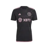 Camiseta de fútbol Adidas del Inter Miami CF, modelo Alternativa Messi 10 temporada 22/23. Diseño negro con detalles en rosa, estampado ondulado y tecnología Aeroready. Incluye nombre y número de Messi en la espalda.