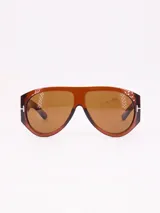 Lentes de sol estilo aviador con armazón de acetato color marrón y cristales tonalizados en degradé.