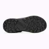 Sandalia deportiva Merrell de color negro, con diseño de tiras de tejido reciclado, sistema de ajuste con cordón elástico en el talón y suela de goma adherente con relieve para mayor tracción.