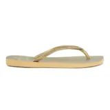 Chanclas Tropical Brasil color dorado con base color arena y tira con brillos.
