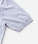 Polo de corte slim color gris claro, confeccionado en tejido de viscosa texturizado. Presenta cuello polo, cierre frontal con cremallera y mangas cortas.