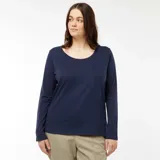 Camiseta de manga larga azul marino con cuello redondo.