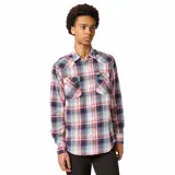 Camisa Wrangler de hombre, modelo Western, a cuadros en tonos rojo, azul y blanco.