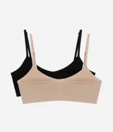 Kit de dos soutienes sin copa y sin aro, confeccionados en tejido seamless de poliamida. Presentan breteles finos ajustables y diseño básico para mayor comodidad.