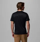 Remera deportiva Columbia modelo Hike Crew, color negro, de manga corta y cuello redondo, confeccionada en punto jacquard de poliéster con tecnología Omni-Wick para la gestión de la humedad.