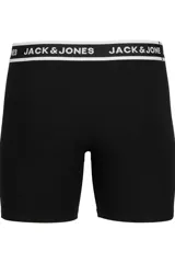 Pack de tres boxers negros ajustados con cintura elástica blanca con logo Jack & Jones en negro.