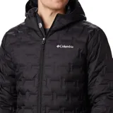 Campera negra acolchada con capucha, aislante térmico reflectante Omni-Heat y relleno de plumón de 650.