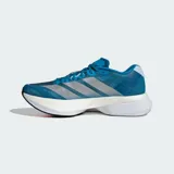 Championes de running Adidas Adizero Boston 13, color azul con detalles en plateado y acentos en fucsia. Presentan una estructura de malla transpirable, mediasuela con tecnología Lightstrike Pro para mayor retorno de energía y suela de caucho Continental para un agarre superior.