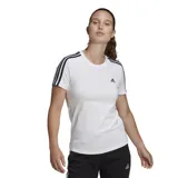 Remera Adidas Essentials Slim 3 Stripes de mujer, color blanco con las tres rayas negras en las mangas.