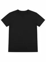 Remera negra de manga corta, cuello redondo y diseño clásico.