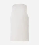 Musculosa de algodón color blanco crudo, de corte ajustado y diseño acanalado. Cuenta con cuello redondo, estampa frontal de cruz y detalles tribales negros en los laterales.