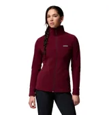Campera polar Columbia con cierre frontal completo, cuello alto y bolsillos laterales con cierre. Presenta un diseño entallado y logo de la marca en el pecho.