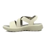 Sandalias color naranja con tiras cruzadas y elástico en el talón.