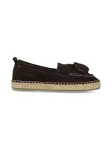 Slip on Giada chocolate de gamuza con detalle de flecos y suela de yute trenzado.