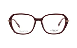 Armazón para lentes de receta Azzaro modelo 30394, color borgoña, de acetato con forma irregular y detalles dorados en las bisagras.