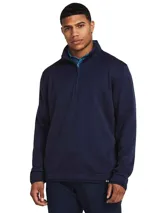 Buzo azul marino de hombre con cierre de cremallera corto en el cuello y logo de la marca en el ruedo.